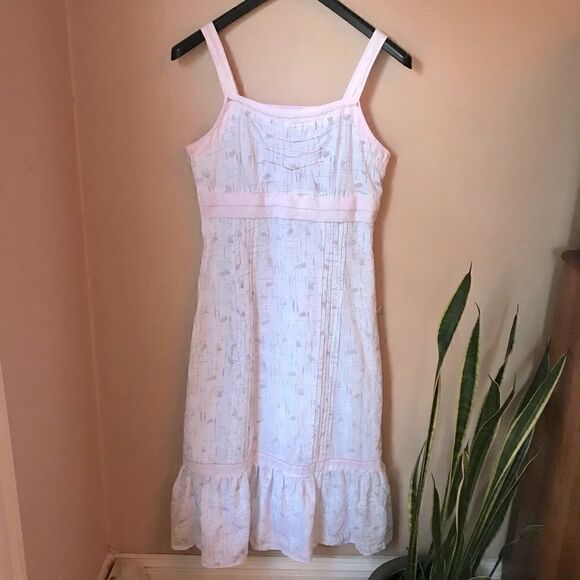 L33 White flounced Sundress Boho Prarie cottagecore twee kentucky derby! Cotton! - Picture 2 of 14